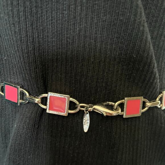 NY Pink Enamel Square Silver Chain Link Womens Belt Sz S 31" Adj Bright Shiny - Picture 7 of 10